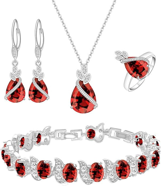 ZCGJWE Wedding Jewelry Set for Women Gem Necklace Earrings Bracelet Luxury Jewelry Set Birthday Valentine's Day Mother's Day Christmas Prom Jewelry Gift