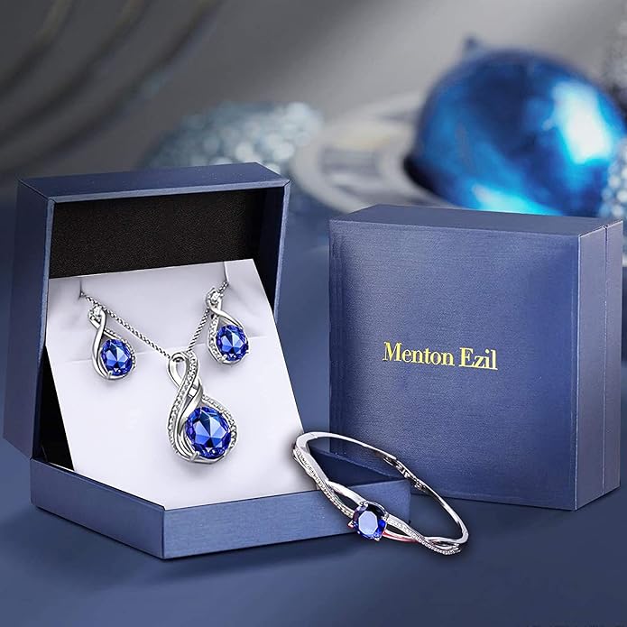 Charming Crystal Jewelry Sets For Women 18K White Gold Plating Bracelet Necklace And Earrings Sets For Wife Girlfriend Or Mothers Idea Gift For Mother's day