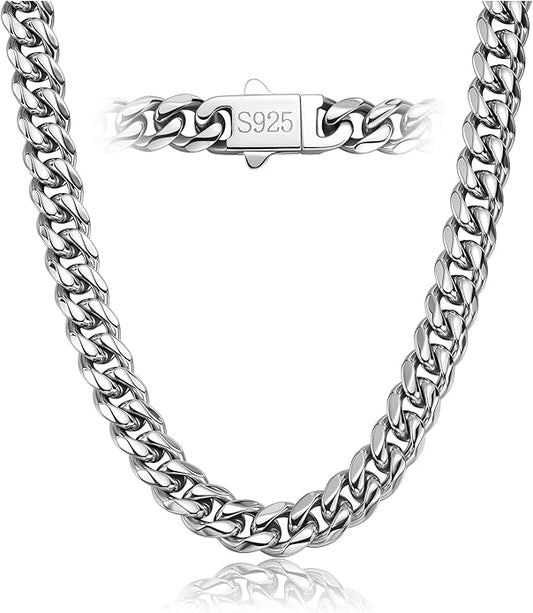 DFUNH 7MM Stainless Steel Mens Cuban Link Chain,Black Metal/925 Sterling Silver Plated Men Chain Necklaces Black/Silver Chain for Men Necklace