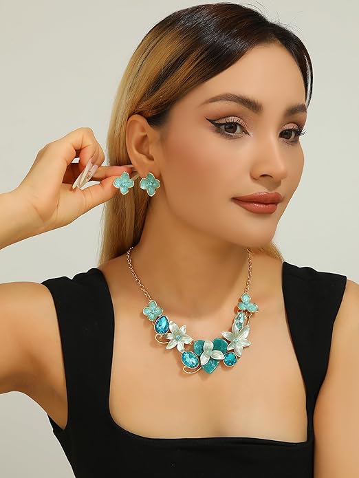 Vintage Chunky Statement Jewelry Set Retro Leaf Floral Geometric Bohemian Boho Bib Necklace Earring Set Fashion Costume Jewelry for Women Girls Wedding Party Prom Unique Gift