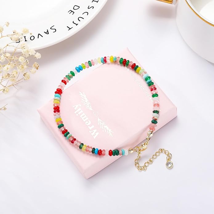Natural Stone Beaded Anklets Bracelets for Women Handmade Beaded Anklet Bracelet Waterproof Boho Beads Ankle Bracelet Adjustable Summer Jewelry