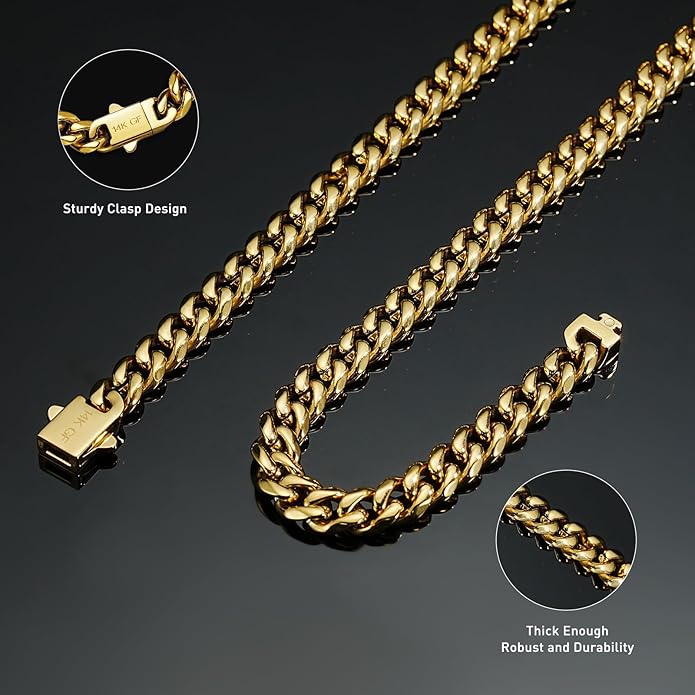 waitrose 7mm Silver Chain for Men Miami Cuban Link Mens Chain,925 Sterling Silver/14K Gold Plated and 316L Stainless Steel Silver/Gold Chains for Men Necklace