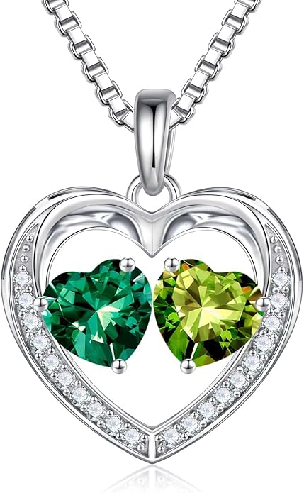 Iefil Christmas Gifts for Women Wife - 925 Sterling Silver Heart Birthstone Necklace, Anniversary Birthday Gifts for Women Wife Girlfriend Mom, Birthstone Jewelry Gift for Her