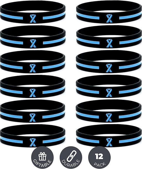 Inkstone Awareness Ribbon Silicone Bracelets (12-pack) - Wholesale Pack of 1 Dozen Unisex Wristbands for Men Women - Cancer Survivor Hospital Gifts Party Favors Giveaways Goodie Bag Items