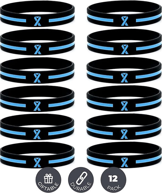 Inkstone Awareness Ribbon Silicone Bracelets (12-pack) - Wholesale Pack of 1 Dozen Unisex Wristbands for Men Women - Cancer Survivor Hospital Gifts Party Favors Giveaways Goodie Bag Items