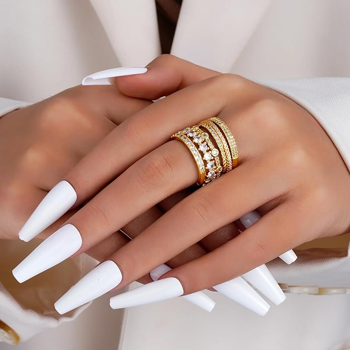 FAXHION Gold Rings for Women Non Tarnish, 14k Gold Plated Stacking Cubic Zirconia Thumb Ring Set, Dainty Gold Knuckle Women Rings Set Size 5 6 7 8 9 10