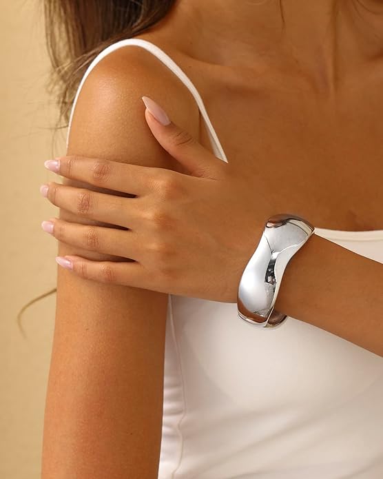 Bangle Bracelets for Women | 14K Gold Plated Trendy Wide Bracelets | Hinged Arm Cuff Bangles Chunky Bracelet for Women