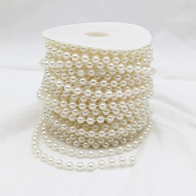 INSPIRELLE 6MM Ivory Faux Pearl Beads 18M Garland Pearl Bead Roll Strand for Wedding Party Decoration