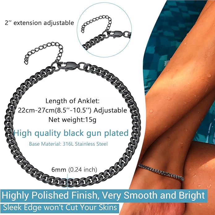 PROSTEEL Stainless Steel Chain Anklets for Women, Silver/Gold Tone, Ankle Bracelets Hypoallergenic, 8-10.5 Inch Adjustable, Come with Box