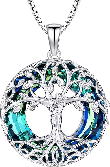 HOTIE Tree of Life Crystal Necklace for Women Sterling Silver Couples Hug Tree Pendant Necklaces Gifts for Wife Anniversary Birthday Christmas