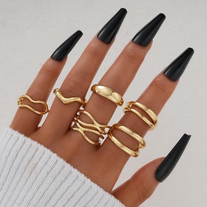 FAXHION Gold Knuckle Rings Set for Women Snake Chain Stacking Ring Vintage BOHO Midi Rings SIze Mixed