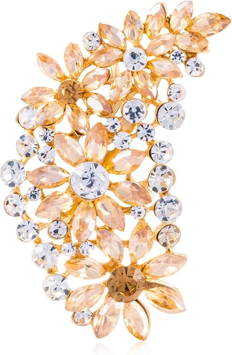 LAXPICOL Vintage Austrian Crystal Flower Leaf Bouquet Clusters Large Big Brooch Pin for Women Gold Tone