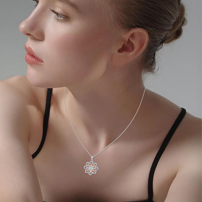 Evil Eye Necklace for Women 925 Sterling Silver, Protection Necklace with Blue Evil Eye Charm, Evil Eye/Lotus Pendant Jewelry, Birthday Christmas Gifts for Her