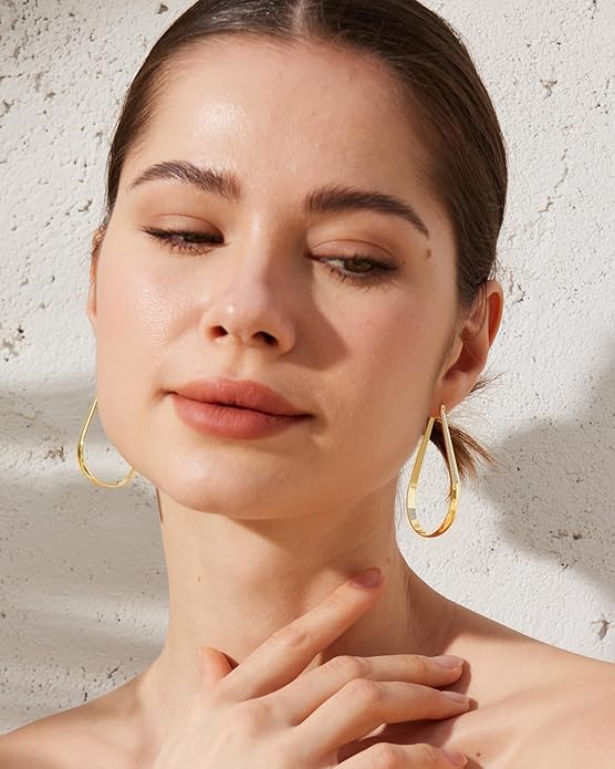 925 Sterling Silver Hoop Earrings for Women Hypoallergenic Oval Sterling Silver Hoop Earrings Large Silver Hoops Earring Lightweight Thick Silver Hoops Earrings for Women 30/40/55/65MM