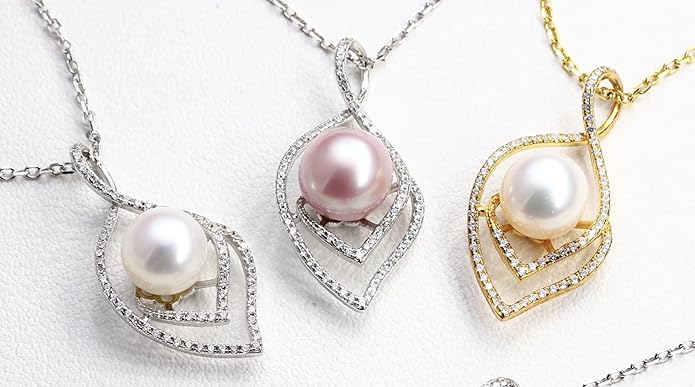 CHAULRI 9-10mm Genuine Freshwater Cultured Pearl Pendant Necklace w/Adjustable Chain - Jewelry Gifts for Women