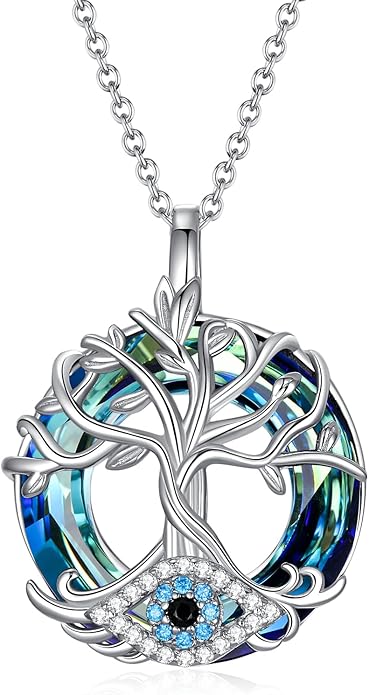 WINNICACA Sterling Silver Evil Eye Necklace Protection Crystal Pendant for Women Good Luck Vintage Evil Eye Pendant Jewelry Birthday Gifts for Women Friend Female