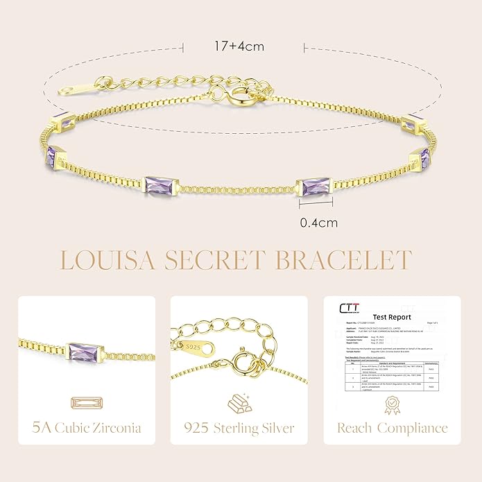 LOUISA SECRET Birthstone Bracelets for Women, 925 Sterling Silver Dainty Simple Women Charm Link Bracelet, Birthday Anniversary Christmas Jewelry Gifts for Women Wife Mom Her