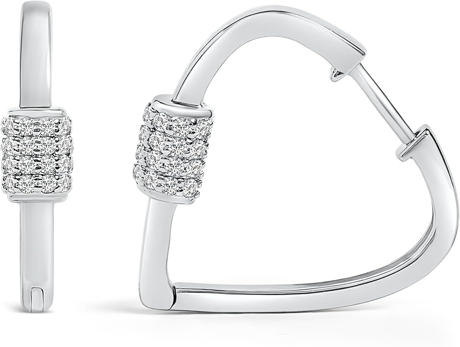 10K White or Yellow Gold 3/8 Cttw Lab Grown Diamond Heart Shaped Huggie Hoop Earrings