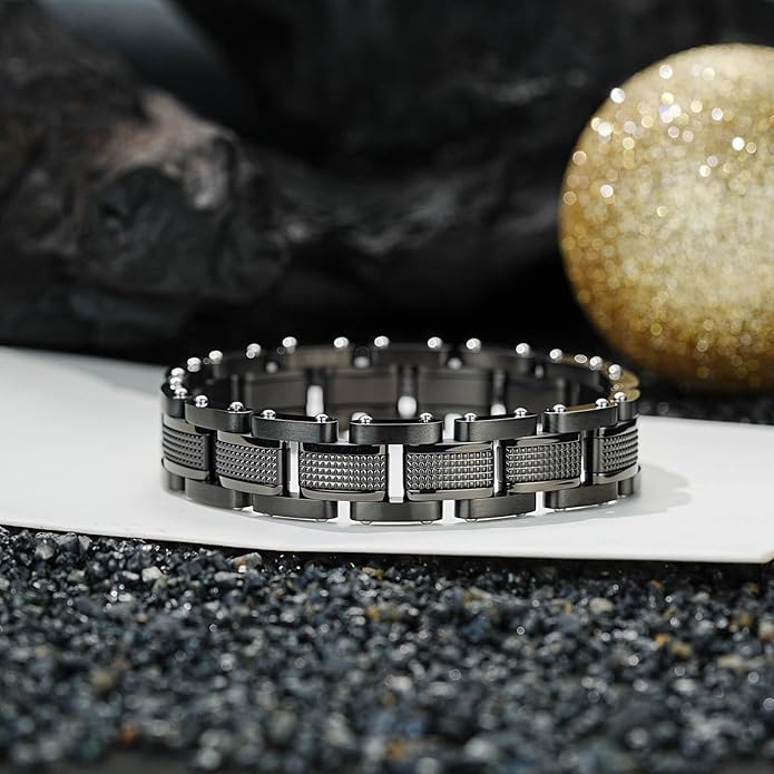 Men Bracelet Stainless Steel men black bracelet Link diamond silver bracelet blue particles jewelry Men chain Gift Boxes