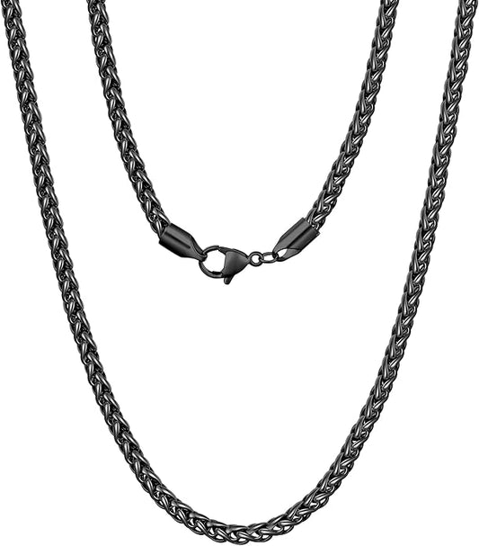 Fiusem Wheat Chains for Men and Women, 2/2.5/3/4/5mm Silver Tone/14K Gold Plated/Black Necklace Chain, Stainless Steel Mens Necklace 16-28 Inch