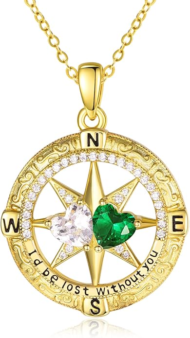 Zeuslia Double Birthstone Necklace Gifts for Wife - 925 Sterling Silver Sunflower/Rose/Crown Cross/Compass/Heart Pendant I Love You Necklace, Anniversary Birthday Gifts for Wife Girlfriend Mom Her