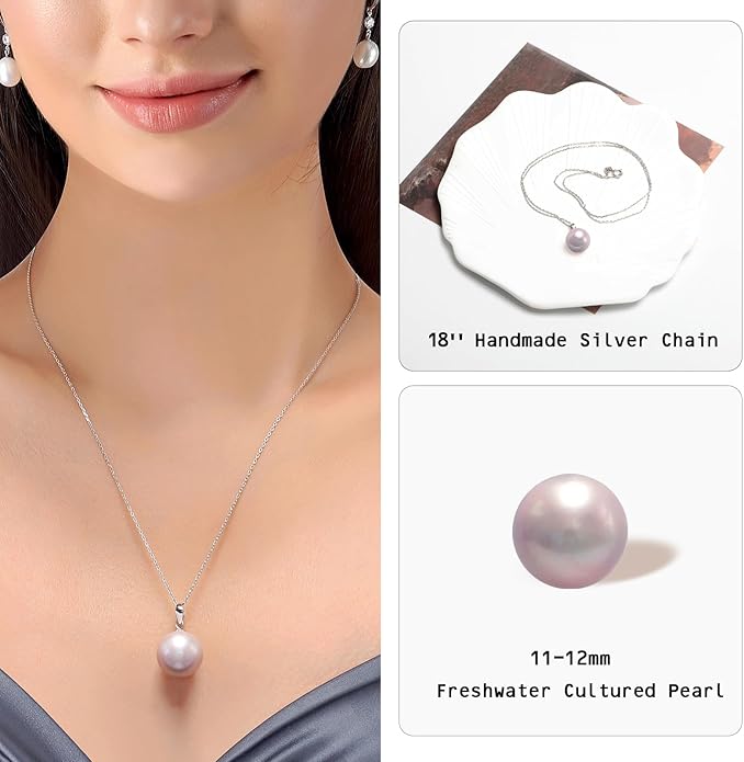 Freshwater Cultured Pearl Necklace, Real Pearl Necklace with Silver Chain and Clasp, Jewelry for Brides Wedding Gifts for Women Her Wife Sister