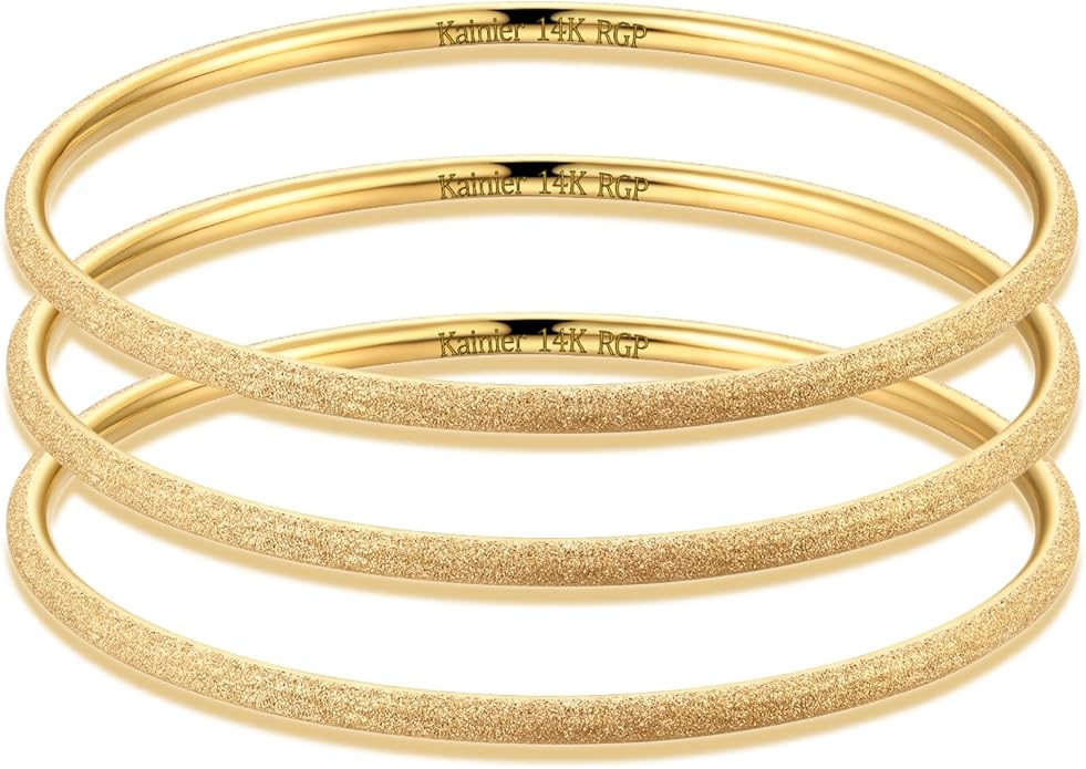 Kainier 3mm 14K Gold Plated Bracelet Stainless Steel Glossy Stackable Thin Round Bangle Bracelet for Women Solid Plain Polished Bracelet Best Gifts for Love