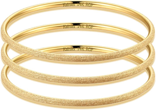 Kainier 3mm 14K Gold Plated Bracelet Stainless Steel Glossy Stackable Thin Round Bangle Bracelet for Women Solid Plain Polished Bracelet Best Gifts for Love