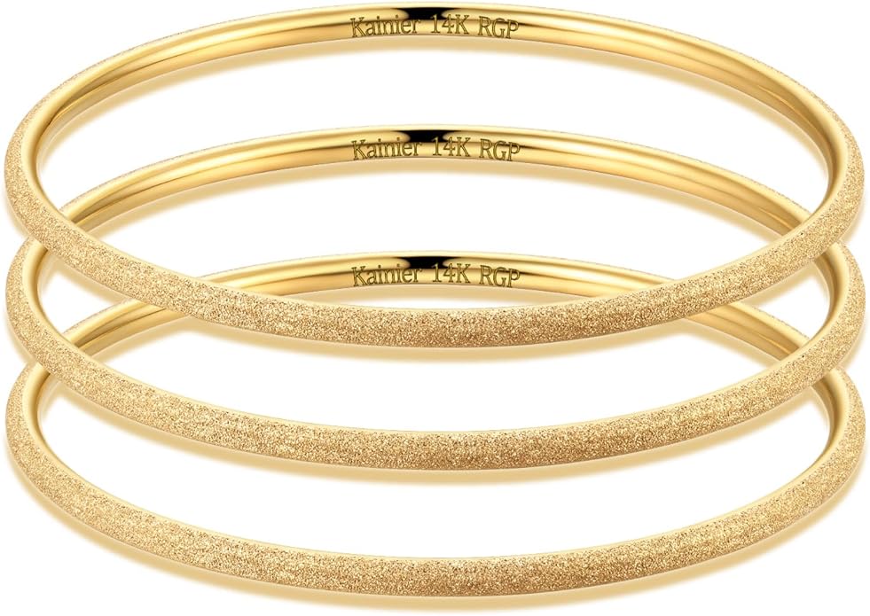 Kainier 3mm 14K Gold Plated Bracelet Stainless Steel Glossy Stackable Thin Round Bangle Bracelet for Women Solid Plain Polished Bracelet Best Gifts for Love