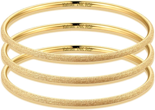 Kainier 3mm 14K Gold Plated Bracelet Stainless Steel Glossy Stackable Thin Round Bangle Bracelet for Women Solid Plain Polished Bracelet Best Gifts for Love