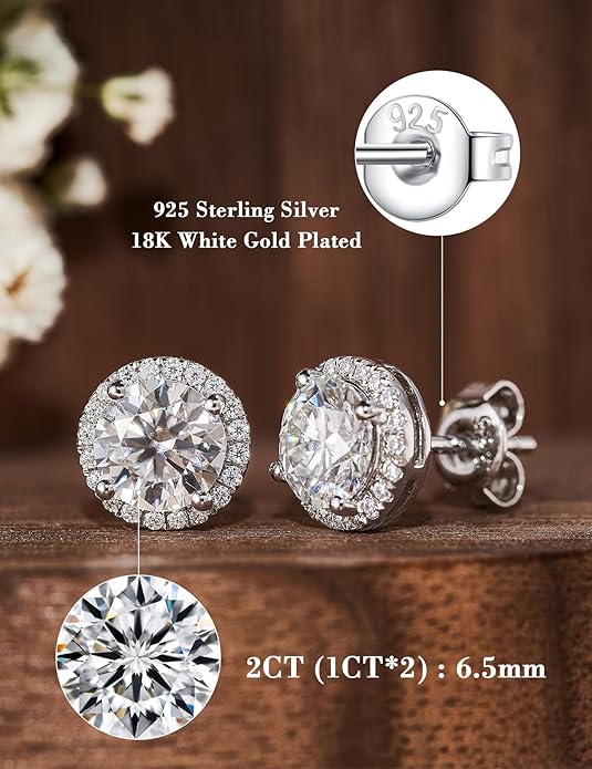 IMOLOVE Moissanite Stud Earrings for Women in Sterling Silver Hypoallergenic 1-3CT D Color Round Cut Moissante Earrings
