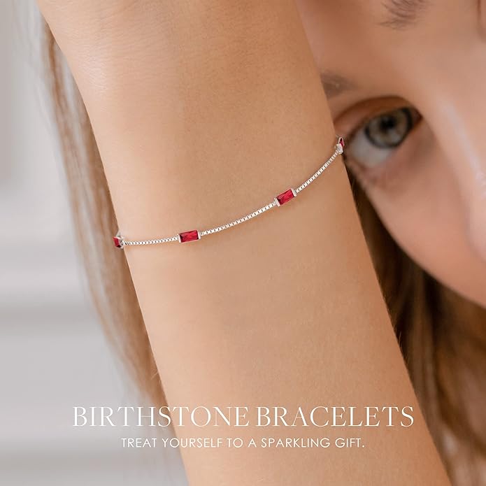 LOUISA SECRET Birthstone Bracelets for Women, 925 Sterling Silver Dainty Simple Women Charm Link Bracelet, Birthday Anniversary Christmas Jewelry Gifts for Women Wife Mom Her