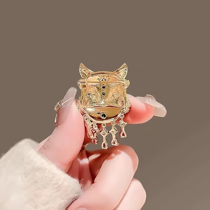 Chinese Lion Dance Brooch, Vintage Enamel Floral & Cat Eye Pearl Adjustable Lapel Pin for Women & Men – Traditional Asian Style Awakening Lion Brooch for Jacket, Blazer, Scarf, Qipao, Wedding, Festival Gift (Gold/Red/Blue)