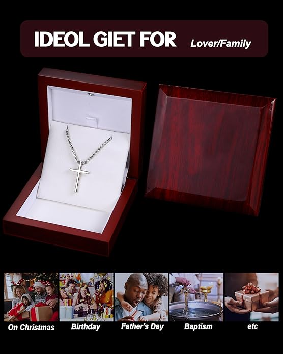 TEN MIRO S925 Sterling Silver Cross Necklace for Men Solid Sterling Silver Cross Pendant Necklace Boys Mens Cross Necklace Jewelry Gifts with Box & Card Birthday Anniversary Christmas Father's Day