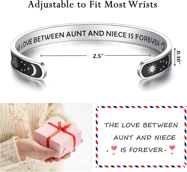 TONY & SANDY Inspirational Bracelets for Women Teen Girls Personalized Gifts for Daughter Granddaughter Mom Sister Friends Stainless Steel Engraved Cuff Birthday Easter Christmas
