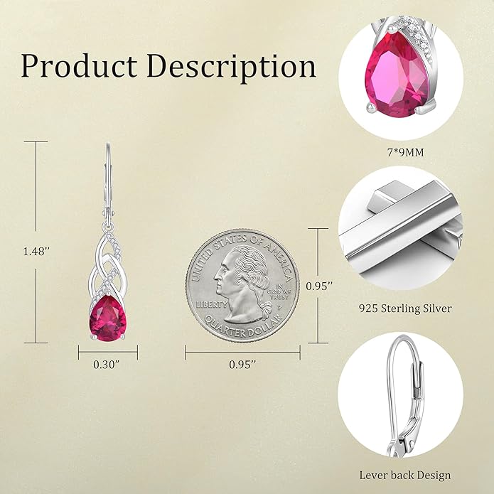 JO WISDOM Women Celtic Knot Infinity Dangle Earrings for Women Sterling Silver 7 * 9mm Birthstone Irish Twisting Drop Earrings Jewelry for Women
