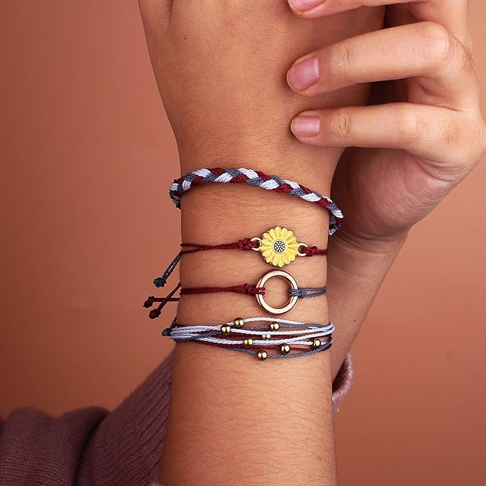 FANCY SHINY Sunflower String Bracelet Boho Braided Rope Wrap Bracelets Cute Summer Beach Surfer Jewelry for Women