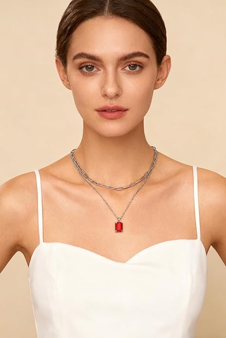 Gold Layered Pendant Necklaces for Women 14k Gold Plated Crystal Choker Necklace Paperclip Rhinestone Necklace Party Prom Jewelry
