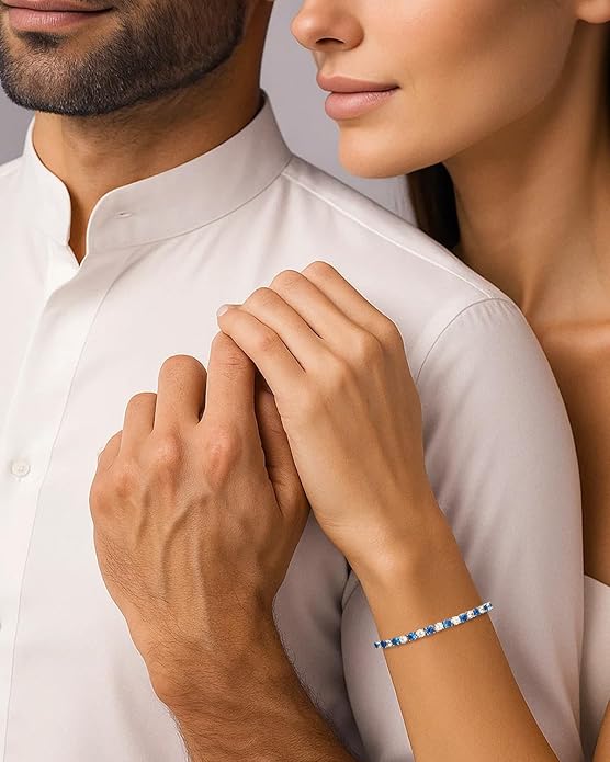 18K White Gold Plated Birthstone Tennis Bracelet for Women, Hypoallergenic 925 Sterling Silver with 5A Cubic Zirconia, Dainty Jewelry Anniversary Birthday Gifts for Her