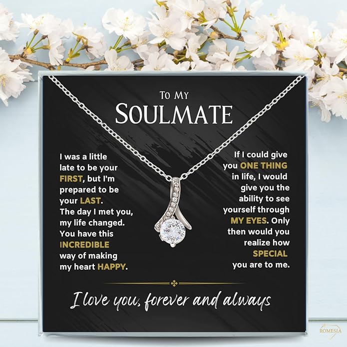 To My Soulmate Necklace For Women, Soul Mate Jewelry for Women, Future Wife Gifts, To My Wife Necklace from Husband, Gifts for Girlfriend, Pendant With Message Card