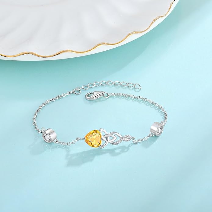 Infinity Celtic Knot Bracelet 925 Sterling Silver Birthstone Bracelet Irish Jewelry Gifts for Women