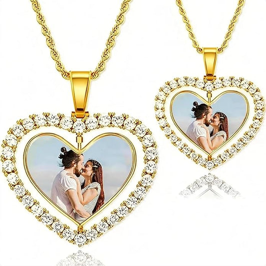 CLYLIFE Picture Necklace Personalized Photo,Custom Disc/Heart Pendant for Men Women Dad Mom Customized Necklace with Chain Photos Memorial Gifts for Mother's Day, Birthday, Anniversary