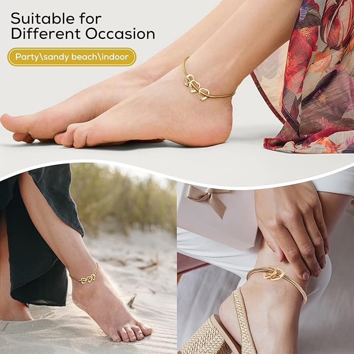Personalized Anklets for Women Adjustable Silver Gold Anklets with Heart Name Initial Ankle Bracelets for Women Jewelry Gifts for Mom Her