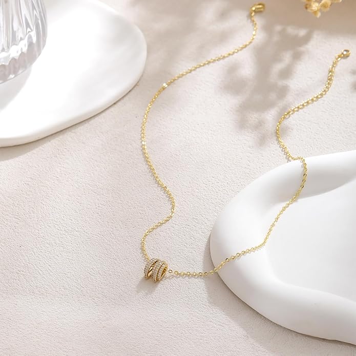 Gold Necklace for Women, Dainty 14K Gold Plated Pendant Necklaces for Women Trendy Simple Choker Chain Cubic Zirconia Circle/Interlocking/Sun Necklace Fashion Jewelry Birthday Christmas Gift