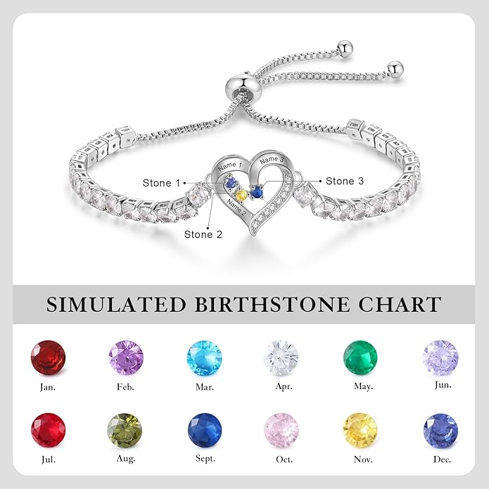 Personalized Name Birthstone Bracelet for Women, Mothers Bracelet with Birthstones, Mothers Day, Christmas, Birthday Gift for Mom Grandma Wife