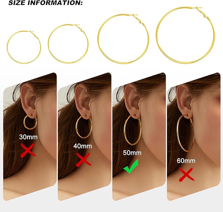 4 Pairs Silver Gold Hoop Earrings for Women | 14K Gold Plated Hoop Earrings Set Hypoallergenic Earring Lightweight Dangle Earrings Set