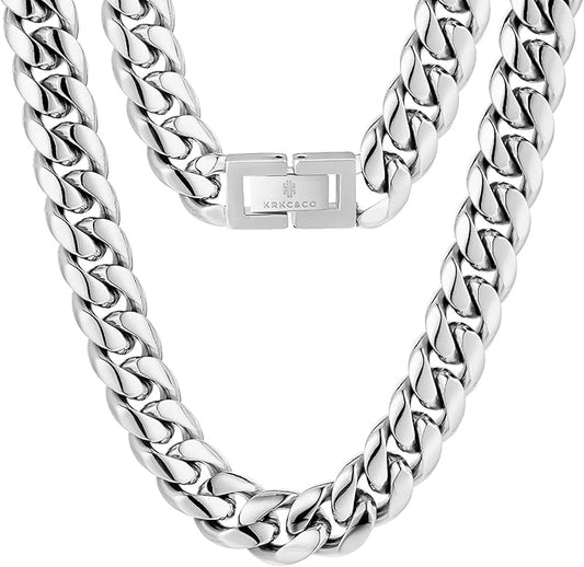 KRKC&CO Cuban Link Chain for Men 8/10/12/14mm, Brithday Gift for Men, 18k Gold Miami Necklace, Durable, Anti-Allergies Hip Hop Jewelry for Mens