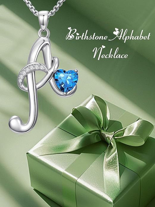 Christmas Gifts for Women Alphabet A to Z Initial Birthstone Pendant Necklaces for Women - 18k White Gold Plated Personalized Name Jewelry Valentine Mothers Day Birthday Gifts for Women Her Girlfriend