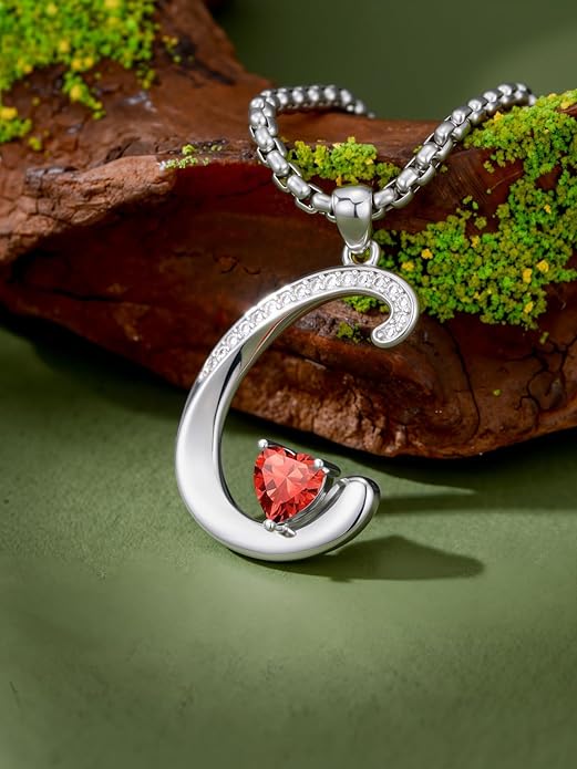 Christmas Gifts for Women Alphabet A to Z Initial Birthstone Pendant Necklaces for Women - 18k White Gold Plated Personalized Name Jewelry Valentine Mothers Day Birthday Gifts for Women Her Girlfriend