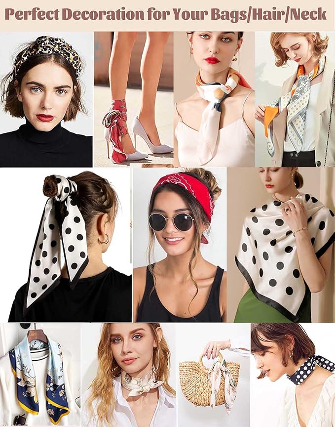 kcctoo 59" Mulberry Silk Like Head Scarf Women's Fashion Square Neck Satin Scarfs for Bag Hair Scarves Gift 59 * 5.9”